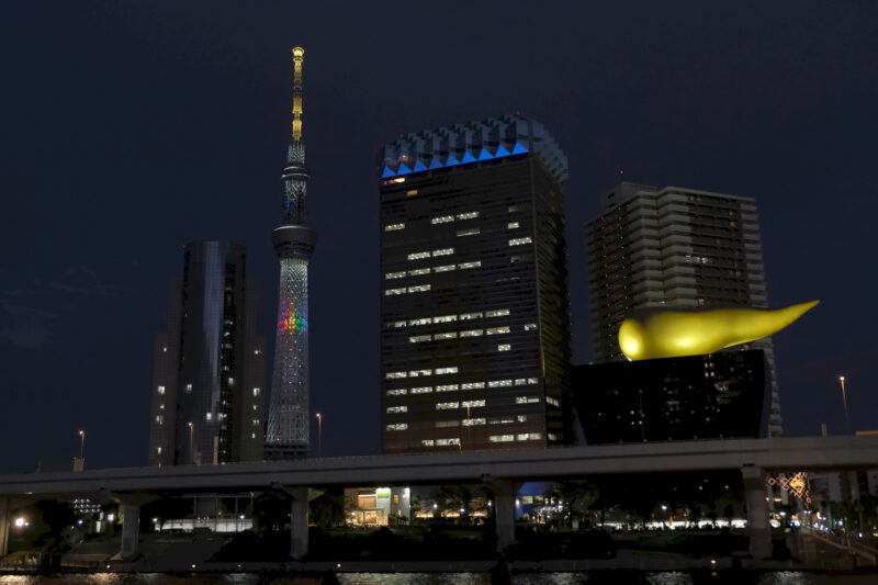 Asahi Beer Hall und Tokyo Skytree am Abend