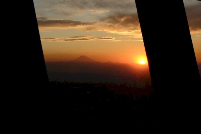 Blick vom Skytree über Tokyo auf den Fuji-san im Abendlicht