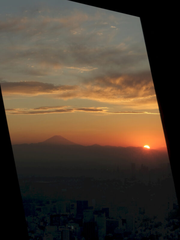 Blick vom Skytree über Tokyo auf den Fuji-san im Abendlicht